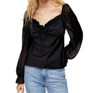 Black Topshop Chiffon Sleeve Palermo Blouse